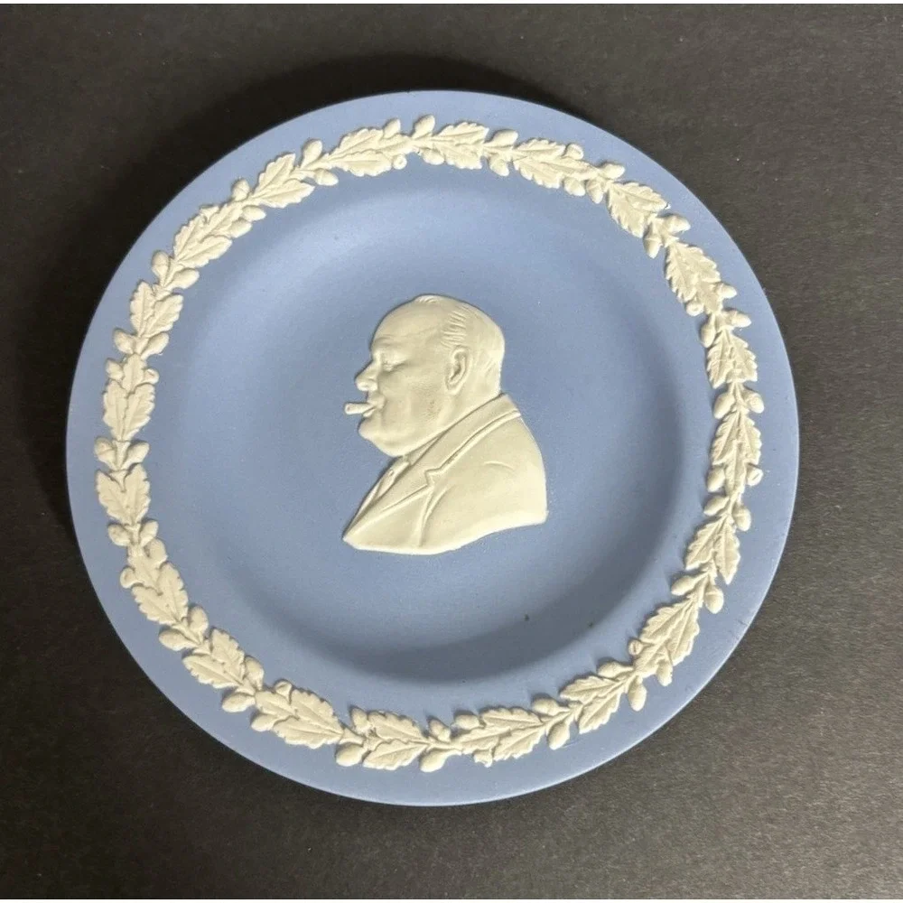 3 Wedgwood Jasperware Blue Personality Trays 4 3/8 Shakespeare Kennedy Churchill